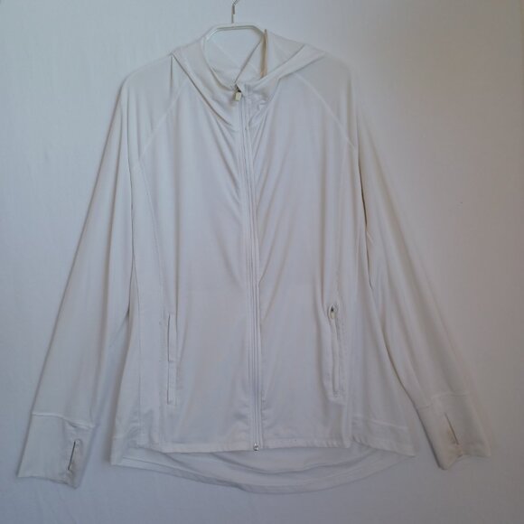 Athleta Full Zip Hoodie Jacket White Stretch Victory Hooded Workout Womens Large - Picture 2 of 7